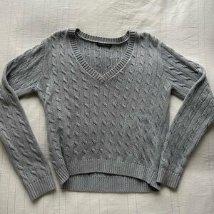 brandy melville Gray Cable Knit V-Neck Sweater